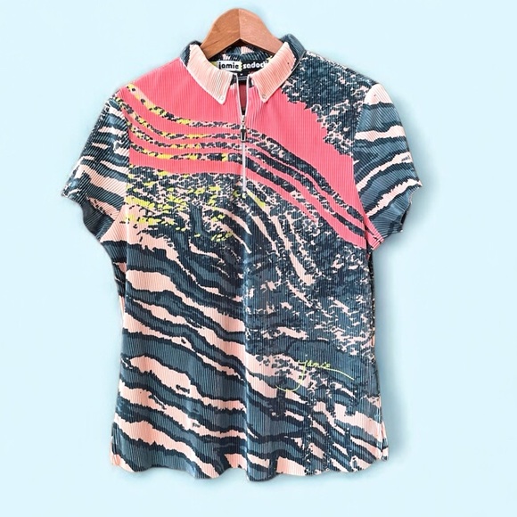 jamie sadock Tops - Jamie Sadock Lightweight Crinkle Graphic Golf Top Pleated Abstract Multicolor M